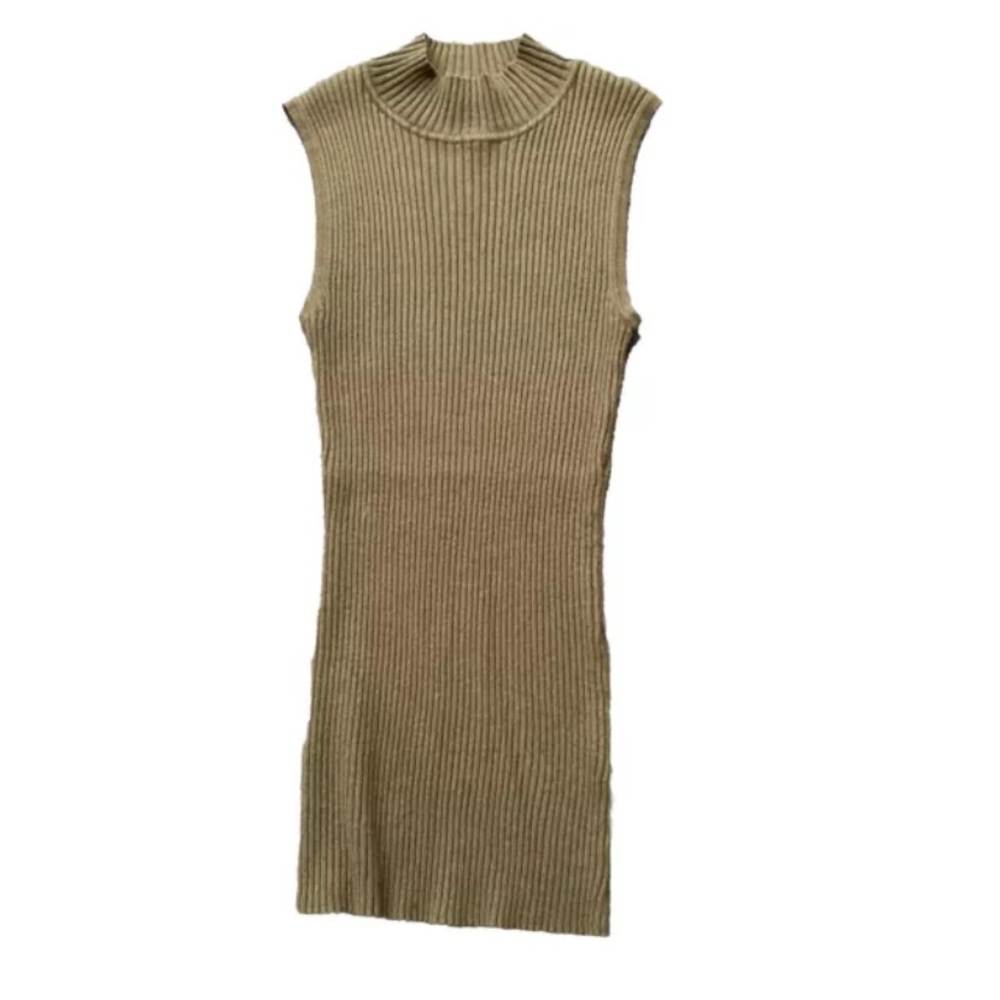It’s Our Time Womens Mock Turtleneck Olive Green Sleeveless Sweater Top Medium